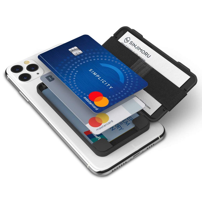 Sinjimoru Cell Phone Card Holder Wallet Case, Secure Silicone Phone Stand, Black with Olive Grey Band - Image 3